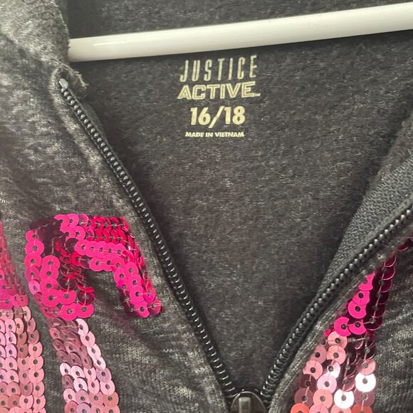 JUSTICE Grey Long Sleeve Sweatshirt/Jacket (Soccer) in Size 16/18 - Picture 3 of 5